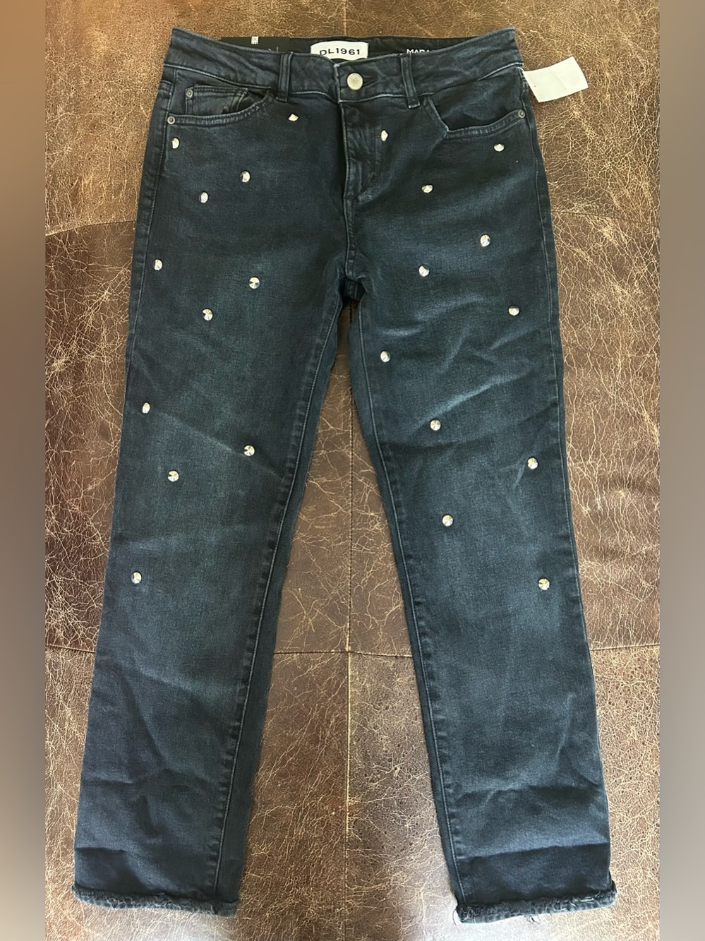 DL1961 MARA Instasculpt Straight Ankle Jeans Silver Studded Ocean